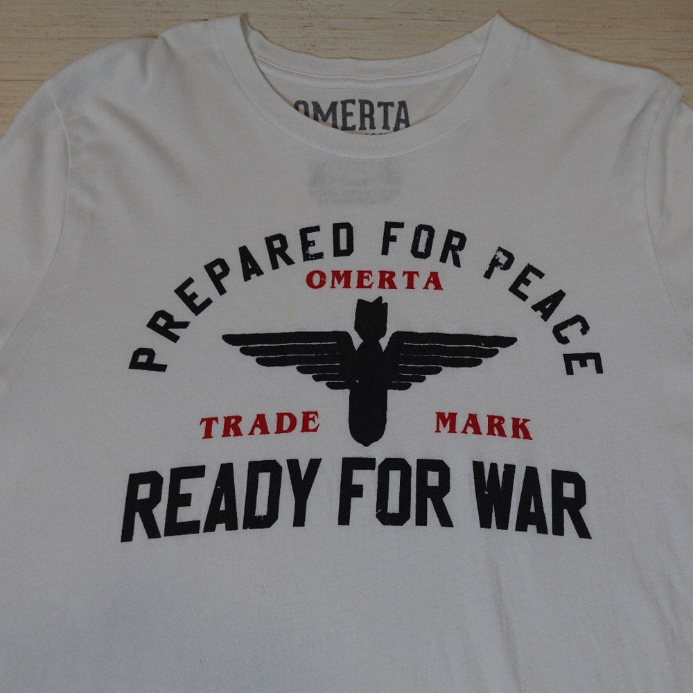 Omerta Clothing “Prepared for Peace Ready for War” Graphic Tee White Men’s Large